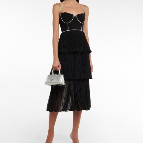 Self-Portrait Rhinestone Tiered Chiffon Midi Dress, Size 2 (NWT) - Picture 1 of 7